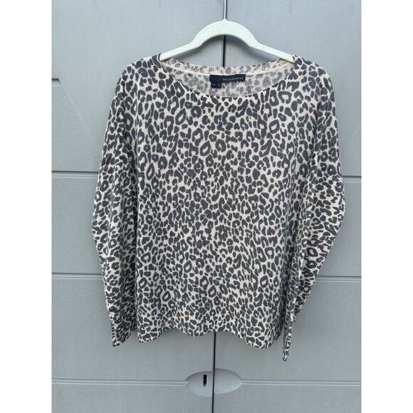 360 Cashmere Women’s Tan 100%Cashmere Long Sleeve Leopard Boatneck Sweater Sz XS - Picture 4 of 9